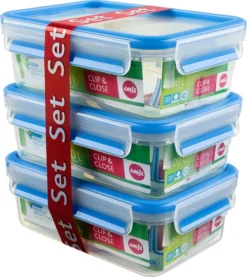 Emsa Clip & Close Frischhaltedosen 3er-Set á 0,55 L, Blau -Küchenzubehör 6476b18928a3dfa07213f3bbfa113eac