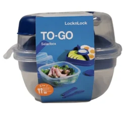 Lock & Lock To Go Salatbox 3 In1 Salatbox-Set Messer Gabel Saucenbehälter Blau