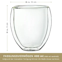Creano Doppelwandige Gläser 400ml „DG-Bauchig“, 4er Set, Großes Thermoglas Doppelwandig Aus Borosilikatglas, Kaffeegläser, Teegläser, Latte Gläser, Doppelwandgläser -Küchenzubehör 6713768c3f9df55ff14b28dda084d8dc