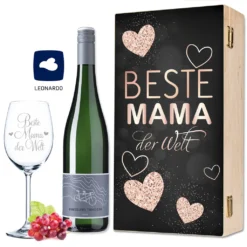 Leonardo Weinglas Beste Mama Der Welt Inkl. Bedruckter Holzkiste + Riesling Tandem - Geschenk Für Mama Ideal Als Muttert