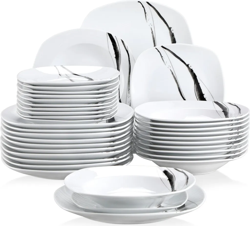 VEWEET, Tafelservice 'Teresa' Aus Porzellan, 36-teilig Geschirrset, Kombiservice Mit Dessertteller, Speiseteller Und Suppenteller 1 VEWEET, Tafelservice 'Teresa' Aus Porzellan, 36-teilig Geschirrset, Kombiservice Mit Dessertteller, Speiseteller Und Suppenteller