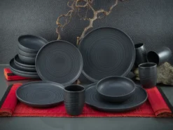 CreaTable 23860 Kombiservice Uno Für 4 Personen, Steinzeug, Schwarz (1 Set, 16-teilig) -Küchenzubehör 6a25c0fbb221cf788a92dc01be78d3a3