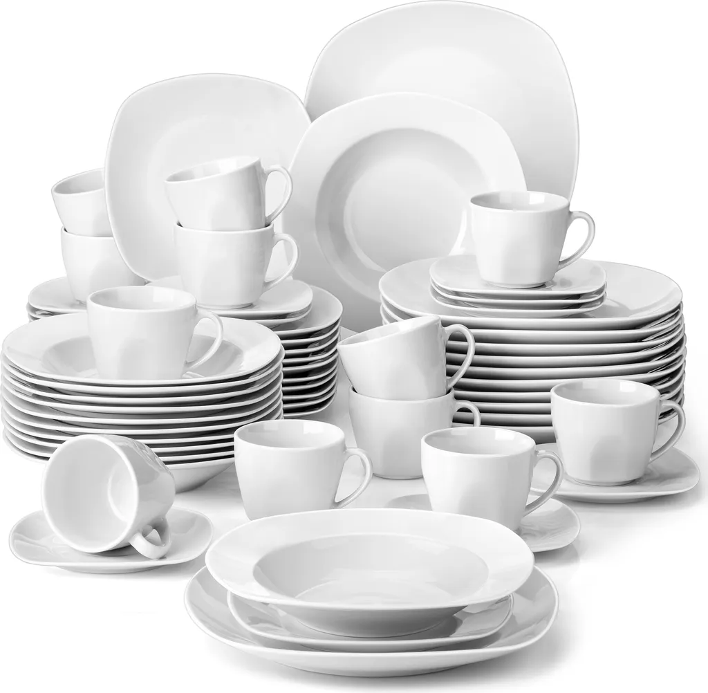 MALACASA, Serie Elisa, 60 Tlg. Porzellan Tafelservice Geschirrset Mit 12 Kaffeetassen, 12 Untertassen, 12 Dessertteller, 12 Suppenteller, 12 Essteller 1 MALACASA, Serie Elisa, 60 Tlg. Porzellan Tafelservice Geschirrset Mit 12 Kaffeetassen, 12 Untertassen, 12 Dessertteller, 12 Suppenteller, 12 Essteller