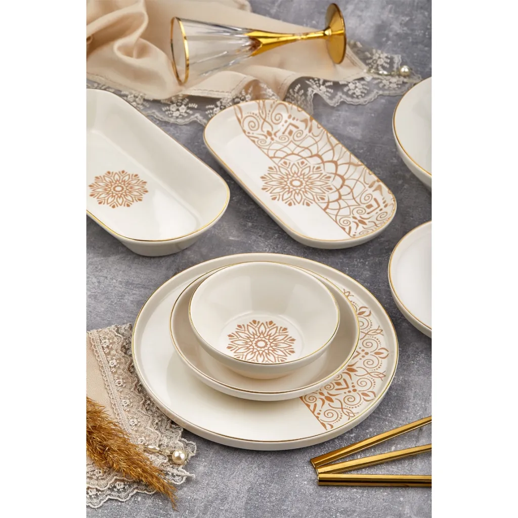 Tac Laterna Vicenza 53-teiliges Porzellangeschirr Goldrand 2 Tac Laterna Vicenza 53-teiliges Porzellangeschirr Goldrand – Bild 2