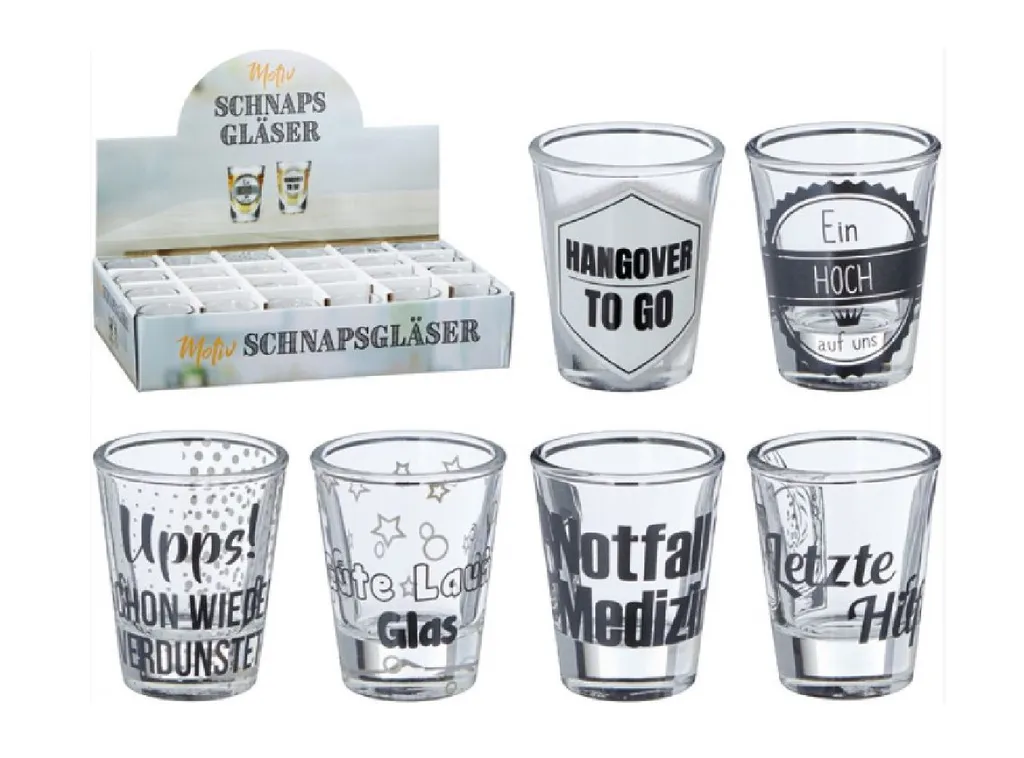 Schnapsgläser Shooter Stamper Partygläser 40 Ml / 4 Cl Mit Lustigen Sprüchen 24 Stück 6-fach Sortiert 1 Schnapsgläser Shooter Stamper Partygläser 40 Ml / 4 Cl Mit Lustigen Sprüchen 24 Stück 6-fach Sortiert