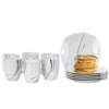 Van Well Frühstücksservice Silver Night, 12tlg 6 Personen, 6 Kaffeebecher + 6 Teller, Linien-Dekor