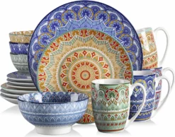 Vancasso Tafelservice Porzellan, Mandala 16 Teiliges Essgeschirr Kombiservice, Handbemaltes Geschirrset Für 4 Personen, Böhmischer Stil