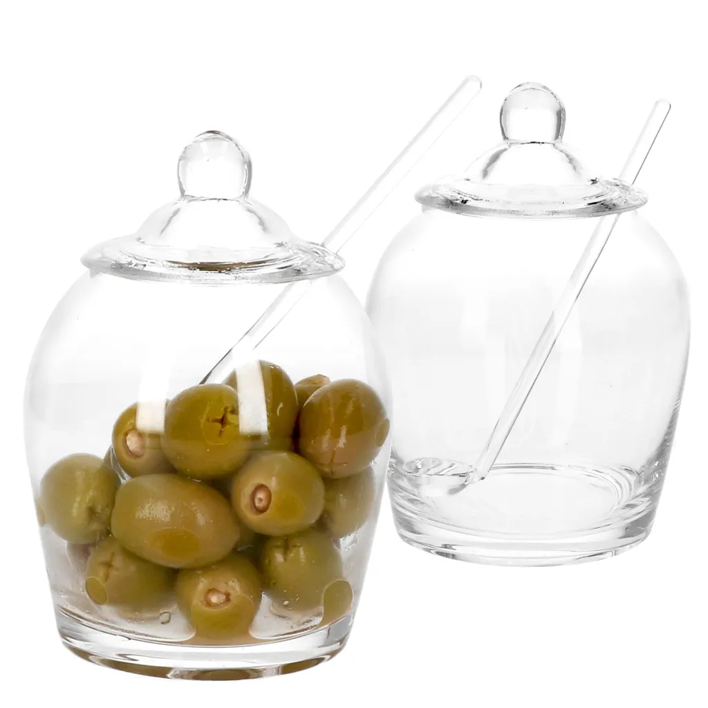2x Oliven Glas Oliver + Deckel & Löffel Topf Pott Oliven-Dose Aufbewahrungsglas 1 2x Oliven Glas Oliver + Deckel & Löffel Topf Pott Oliven-Dose Aufbewahrungsglas