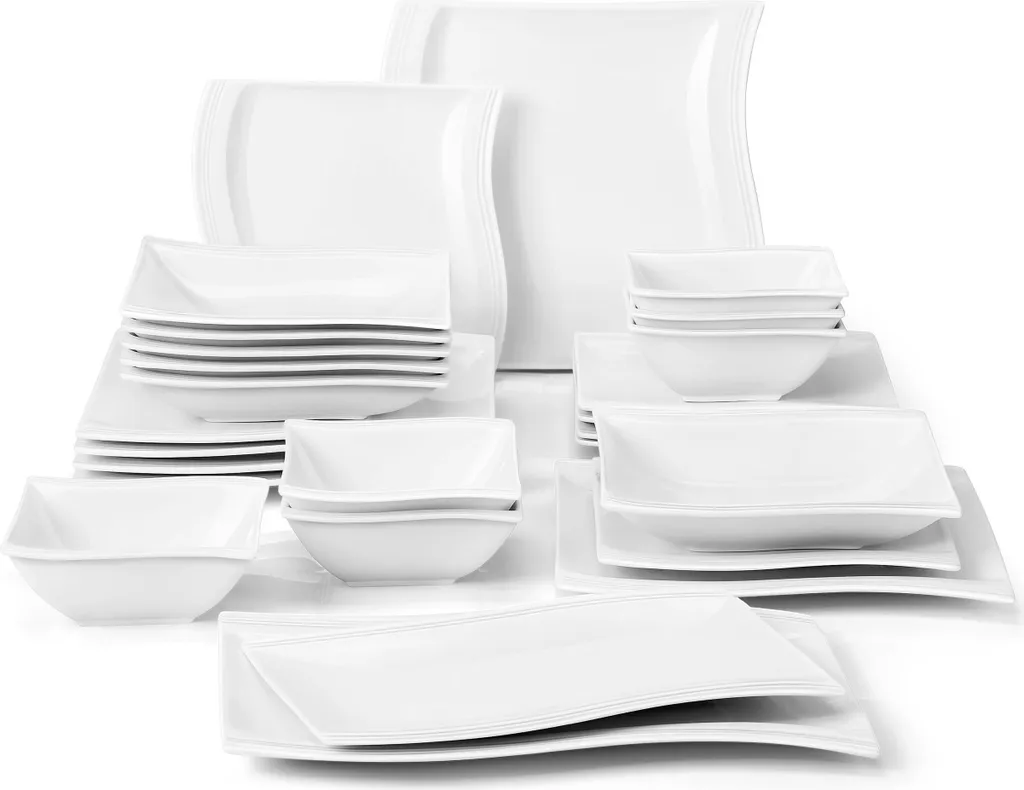 MALACASA, Serie Flora, 26 Tlg. Cremeweiß Porzellan Geschirrset Kombiservice Tafelservice Mit 6 Schalen, 6 Dessertteller, 6 Suppenteller, 6 Speiseteller Und 2 Rechteckigen Platten 1 MALACASA, Serie Flora, 26 Tlg. Cremeweiß Porzellan Geschirrset Kombiservice Tafelservice Mit 6 Schalen, 6 Dessertteller, 6 Suppenteller, 6 Speiseteller Und 2 Rechteckigen Platten