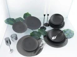 CreaTable 23211 Tafelservice Elements Collection Vesuvio Black Für 4 Personen, Steinzeug, Schwarz/grau (1 Set, 12-teilig)
