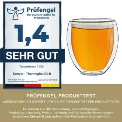 Creano Doppelwandige Gläser 400ml „DG-Bauchig“, 4er Set, Großes Thermoglas Doppelwandig Aus Borosilikatglas, Kaffeegläser, Teegläser, Latte Gläser, Doppelwandgläser -Küchenzubehör 74dd3c40097948cdd458babf89896ccd