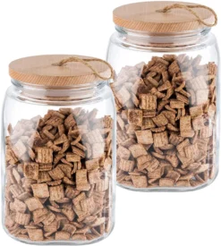 APS 2er Set Vorratsglas -WOODY- /// 14 X 14cm, H: 21 Cm /// Glas, Kiefernholz, Silikon /// 2,5 Liter /// 67514