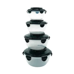 PLENTYFY Vorratsdosen 8 Teilig - Vorratsdosen Set Rund Mit Deckel Vorratsbehälter - Schwarz Luftdicht & Auslaufsicher Vorratsgläser Set Salatschüssel Mit Tragegriff -Küchenzubehör 75d8e9cc5058bcb6ce62ce1a05bfe350