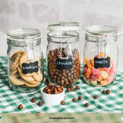6 X Creative Home Gläser Mit Bügelverschluss | 1 Liter | Einmachgläser Drahtbügel-glas Aufbewahrungsgläser Mit Gummiring Und Deckel | 8 Wiederverwendbare Aufkleber + 1 Anti-Staub-Kreide -Küchenzubehör 773d42bb14339d4c545008a3e34dbdd3