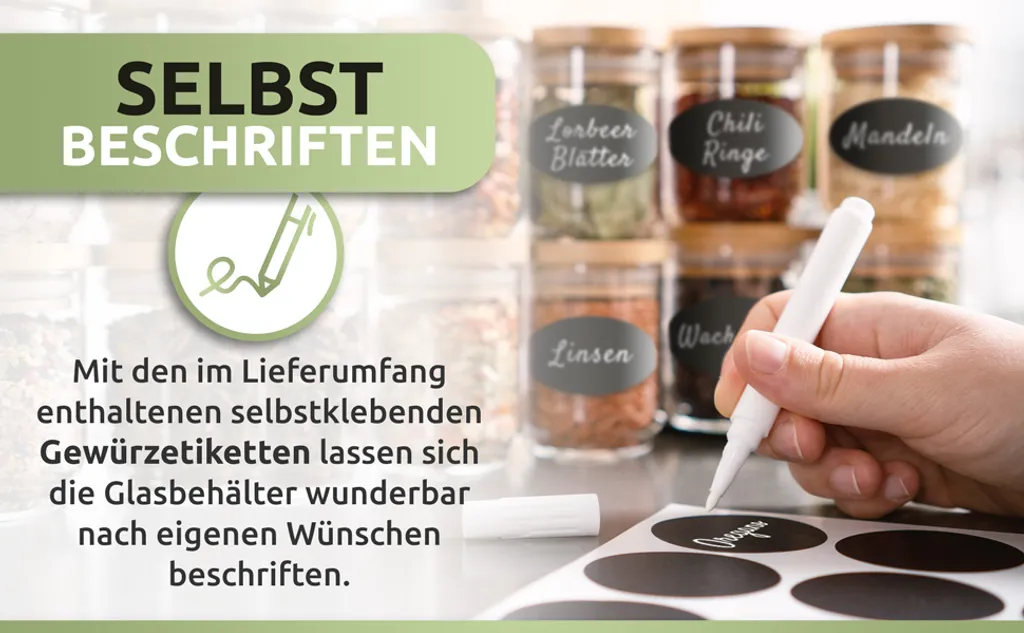 PORADA 12 Stapelbare Gewürzgläser Set 150ml Glasbehälter Mit Deckel Aufbewahrung Küche Gewürzdosen Vorratsdosen Glas Mit Deckel Aufbewahrungsgläser Küchenorganisation Aufbewahrung… 9 PORADA 12 Stapelbare Gewürzgläser Set 150ml Glasbehälter Mit Deckel Aufbewahrung Küche Gewürzdosen Vorratsdosen Glas Mit Deckel Aufbewahrungsgläser Küchenorganisation Aufbewahrung… – Bild 9