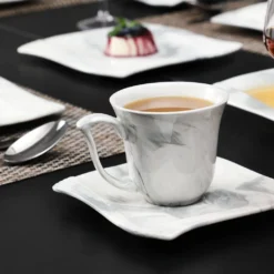 MALACASA, AMPARO 30 Tlg. Marmor Porzellan Geschirrset Kombiservice Tafelservice Mit Kaffeetassen, Unterteller, Dessertteller, Suppenteller, Speiseteller Für 6 Personen -Küchenzubehör 7d4624080240872602d5a8add8a7164d