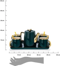 HowHomely Kaffeeservice Keramik 4 Personen - Teeservice 10-tlg. - Grün-Gold -Küchenzubehör 837b3e9fa6843a81a207bfebf9da21a9