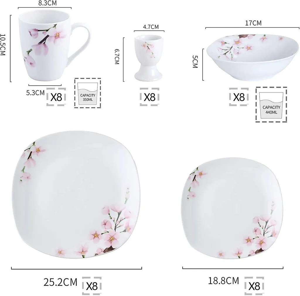 VEWEET Porzellan Kombiservice 'Annie', 40 Teilig Geschirrservice Für 8 Personen, Frühstückservice Mit Je 8 Eierbecher, Kaffeebecher 350 Ml, Müslischalen, Dessertteller Und Flachteller 2 VEWEET Porzellan Kombiservice 'Annie', 40 Teilig Geschirrservice Für 8 Personen, Frühstückservice Mit Je 8 Eierbecher, Kaffeebecher 350 Ml, Müslischalen, Dessertteller Und Flachteller – Bild 2