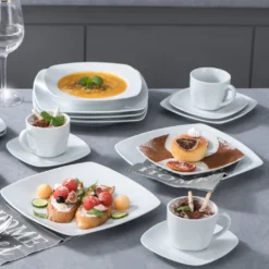 Malacasa Serie Julia, Tafelservice 60-teilig Kombiservice Porzellan Geschirrset Mit Kaffeetassen, Unterteller, Kuchenteller, Suppenteller Und Flachteller, Kaffeeservice Für 12 Personen -Küchenzubehör 86f8b44fac377d928ffe02b04a318203