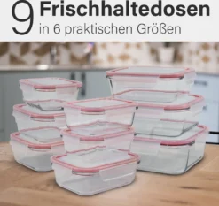 Classbach® Glas-Frischhaltedosen Mit Deckel, 9er-Vorratsdosen-Set/Vorratsgläser, Geeignet Für Mikrowelle, Spülmaschine Und Gefrierfach, Meal Prep Boxen Aus Glas, Perfekte Aufbewahrungsbox Küche -Küchenzubehör 87fdf3d7c184766f74fb7982e425e840