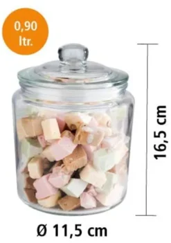 APS Vorratsglas -CLASSIC- /// Ø 11,5 Cm, H: 16 Cm, Volumen: 0,9 Liter /// Glas Polyethylen /// 82250 -Küchenzubehör 89938edceae595e12194199e59ff9e44