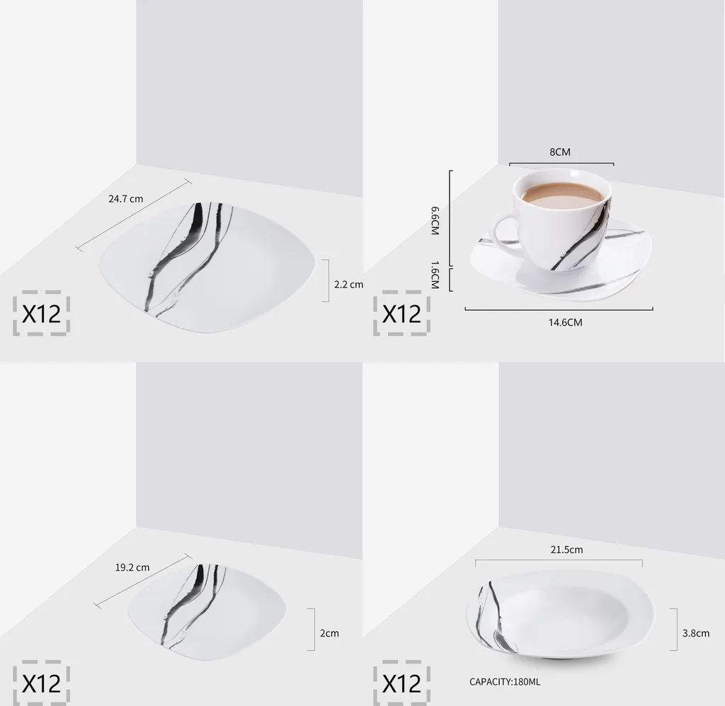 VEWEET Tafelservice 'Teresa' Aus Porzellan, 60-tlg Kombiservice Mit Kaffeetassen 175 Ml, Untertasse, Dessertteller, Speiseteller Und Suppenteller, Komplettservice Für 12 Personen 2 VEWEET Tafelservice 'Teresa' Aus Porzellan, 60-tlg Kombiservice Mit Kaffeetassen 175 Ml, Untertasse, Dessertteller, Speiseteller Und Suppenteller, Komplettservice Für 12 Personen – Bild 2