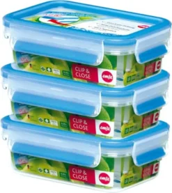 Emsa Clip & Close Frischhaltedosen 3er-Set á 0,55 L, Blau -Küchenzubehör 8b19eadaba1f6a94918ff8304664f3f7