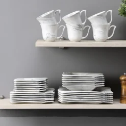 MALACASA, AMPARO 30 Tlg. Marmor Porzellan Geschirrset Kombiservice Tafelservice Mit Kaffeetassen, Unterteller, Dessertteller, Suppenteller, Speiseteller Für 6 Personen -Küchenzubehör 8b6ac6c80d49cea3008ae8f9bb9e5121