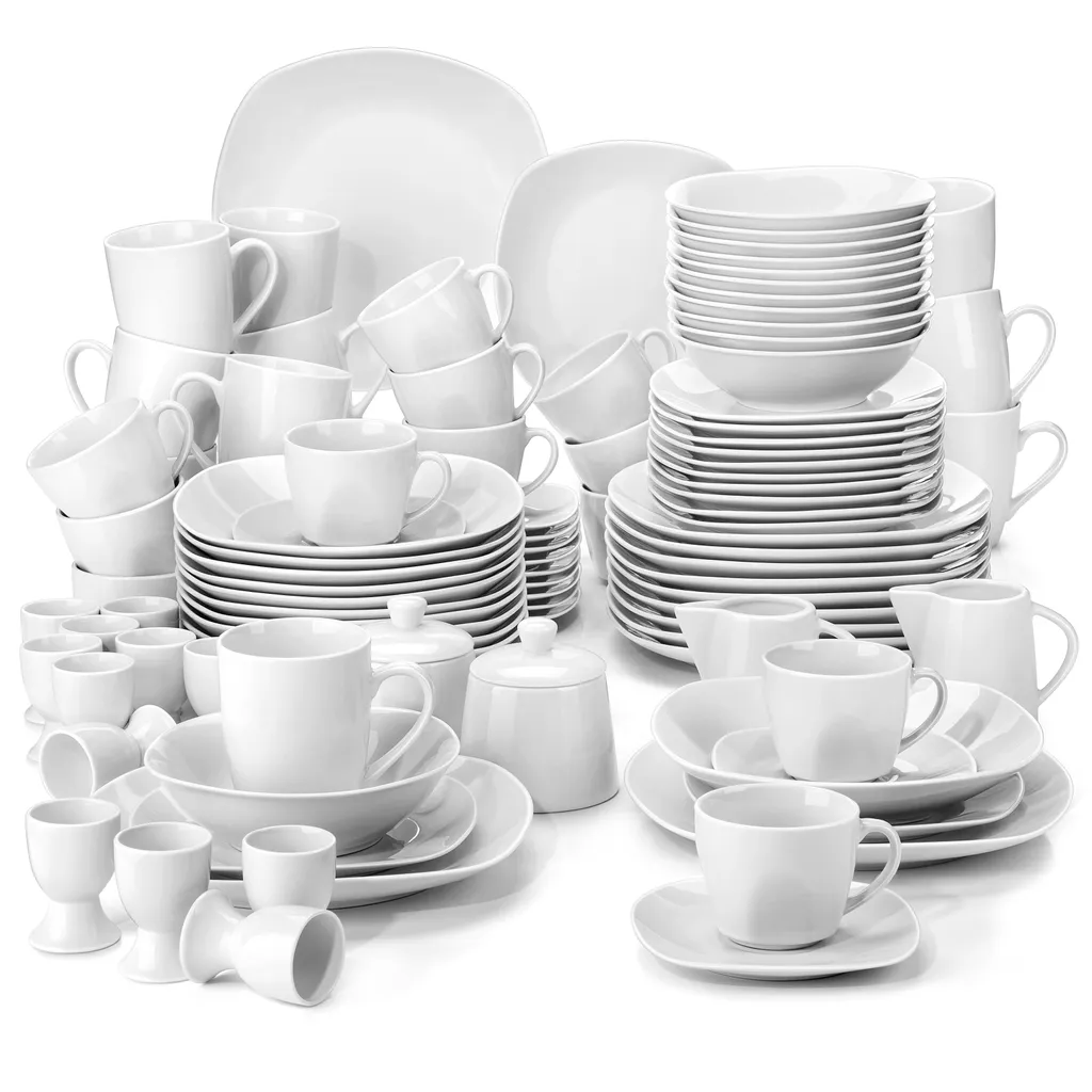 MALACASA, Serie Elisa, 100-teilig Tafelservice, Porzellan Kombiservice Mit Speiseteller, Suppenteller, Eierbecher, Kaffeetassen, Müslischalen, Dessertteller Für 12 Personen Grauweiß 1 MALACASA, Serie Elisa, 100-teilig Tafelservice, Porzellan Kombiservice Mit Speiseteller, Suppenteller, Eierbecher, Kaffeetassen, Müslischalen, Dessertteller Für 12 Personen Grauweiß