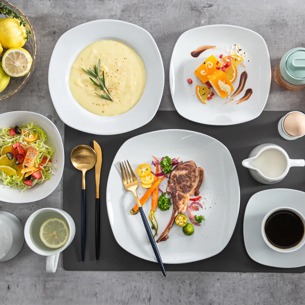 MALACASA, Serie Elisa, 100-teilig Tafelservice, Porzellan Kombiservice Mit Speiseteller, Suppenteller, Eierbecher, Kaffeetassen, Müslischalen, Dessertteller Für 12 Personen Grauweiß 4 MALACASA, Serie Elisa, 100-teilig Tafelservice, Porzellan Kombiservice Mit Speiseteller, Suppenteller, Eierbecher, Kaffeetassen, Müslischalen, Dessertteller Für 12 Personen Grauweiß – Bild 4