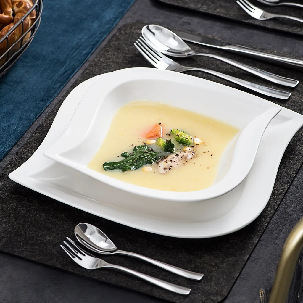 MALACASA, Serie Elvira, 60 Tlg. Cremeweiß Porzellan Geschirrset Kombiservice Tafelservice Mit Tassen, Untertassen, Dessertteller, Suppenteller Und Flachteller Für 12 Person 5 MALACASA, Serie Elvira, 60 Tlg. Cremeweiß Porzellan Geschirrset Kombiservice Tafelservice Mit Tassen, Untertassen, Dessertteller, Suppenteller Und Flachteller Für 12 Person – Bild 5