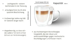 Wessper Doppelwandig Kaffeegläser Mit Henkel, 6 Stück X 350 Ml, Großes Hitzebeständiges Doppelwandglas, Thermogläser, Kaffeegläser Temperaturbeständig Mokkatassen, Teegläser, Latte Machiatto Gläser -Küchenzubehör 8fe5429f6daa911b119e8ce4e2a2db61