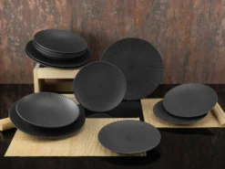 CreaTable 23211 Tafelservice Elements Collection Vesuvio Black Für 4 Personen, Steinzeug, Schwarz/grau (1 Set, 12-teilig) -Küchenzubehör 93a473256ce1febdd2b79389c41e5ba1