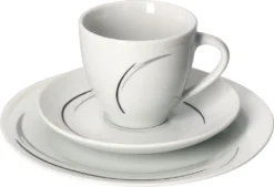 Van Well 18tlg. Kaffee-Service Home Für 6 Personen I 6x Tasse 180ml, 6x Untertasse + 6x Kuchenteller I Porzellan-Geschirr Mit Streifen In Grau, Schwarz & Creme I Kaffeepott, Dessert-Teller -Küchenzubehör 93e3a3679f240aa7658a3c0cc373ddf4