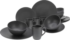 CreaTable 23145 Kombiservice Soft Touch Black Für 4 Personen, Steinzeug, Schwarz (1 Set, 16-teilig) -Küchenzubehör 954c77772588db62904e12ac4b7d6c96