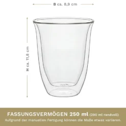 Creano Doppelwandige Gläser 250ml „DG-V“, 4er Set, Thermoglas Doppelwandig Aus Borosilikatglas, Kaffeegläser, Teegläser, Latte Gläser, Doppelwandgläser -Küchenzubehör 99e7155da795f5f93f5bd833ebb3b4a0 1