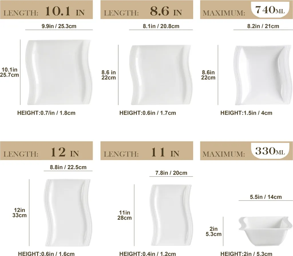 MALACASA, Serie Flora, 26 Tlg. Cremeweiß Porzellan Geschirrset Kombiservice Tafelservice Mit 6 Schalen, 6 Dessertteller, 6 Suppenteller, 6 Speiseteller Und 2 Rechteckigen Platten 2 MALACASA, Serie Flora, 26 Tlg. Cremeweiß Porzellan Geschirrset Kombiservice Tafelservice Mit 6 Schalen, 6 Dessertteller, 6 Suppenteller, 6 Speiseteller Und 2 Rechteckigen Platten – Bild 2