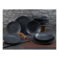 CreaTable, 20540, Serie Schiefer Black , Geschirrset, Teller Set 12 Teilig -Küchenzubehör 9d6ae4f7ec22582b00cefe77bab1f852