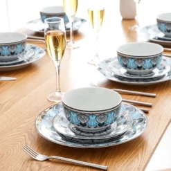 Tafelservice VEWEET, 18 Teiliges Geschirrset Aus Porzellan, AUDRIE Serie, Mit Je 6 Müslischale, Dessertteller Und Flachteller Für 6 Personen -Küchenzubehör 9fa6f1d127266dfc1c9b20621d611da1