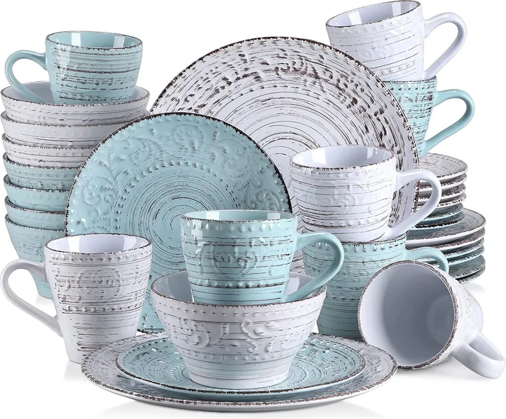 Tafelservice Steingut, Vancasso VINE Ess Geschirrset, 32-teiliges Kombiservice Mit Je 8 Speisetellern, Kuchentellern, Schalen Und Tassen Für 8 Personen, Geprägte Liane 1 Tafelservice Steingut, Vancasso VINE Ess Geschirrset, 32-teiliges Kombiservice Mit Je 8 Speisetellern, Kuchentellern, Schalen Und Tassen Für 8 Personen, Geprägte Liane