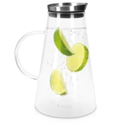 Navaris Glaskaraffe Aus Borosilikatglas 1,6L Glaskrug - Wasser Karaffe Mit Deckel - Glasbehälter Wasserkaraffe Wasserflasche - Tee Krug Ausgießer -Küchenzubehör a0509ffda97a3a6cc476728a274622df