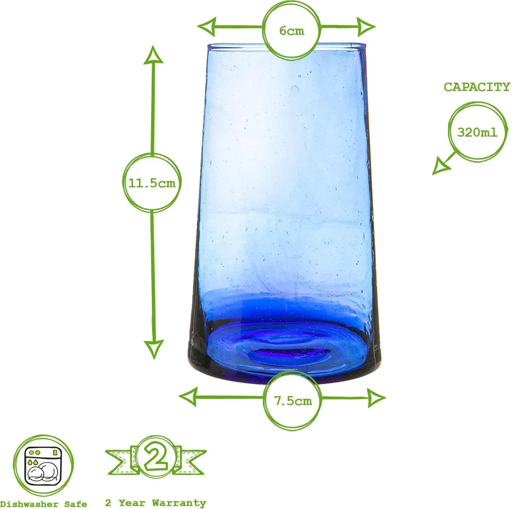 Nicola Spring 6 Stück Merzouga Recycled Longdrinkgläser Set - Trinkglas - 320ml - Blau 3 Nicola Spring 6 Stück Merzouga Recycled Longdrinkgläser Set - Trinkglas - 320ml - Blau – Bild 3