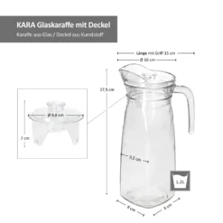 KARA Glas-Karaffe Mit Kunstoff-Deckel + Griff 1,2L Wasser-Krug Saftkanne Limo -Küchenzubehör a4eab75026a51eeb6a4ebd21f8429611