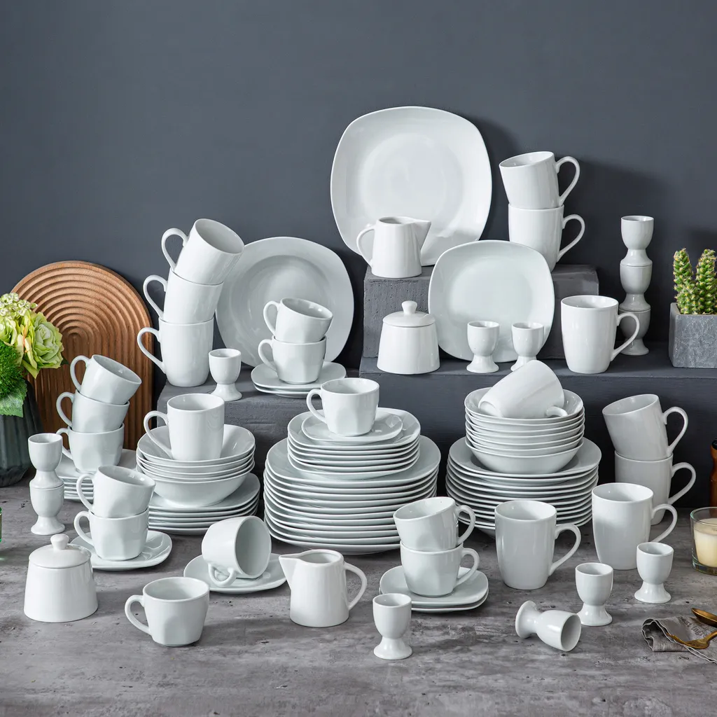 MALACASA, Serie Elisa, 100-teilig Tafelservice, Porzellan Kombiservice Mit Speiseteller, Suppenteller, Eierbecher, Kaffeetassen, Müslischalen, Dessertteller Für 12 Personen Grauweiß 7 MALACASA, Serie Elisa, 100-teilig Tafelservice, Porzellan Kombiservice Mit Speiseteller, Suppenteller, Eierbecher, Kaffeetassen, Müslischalen, Dessertteller Für 12 Personen Grauweiß – Bild 7