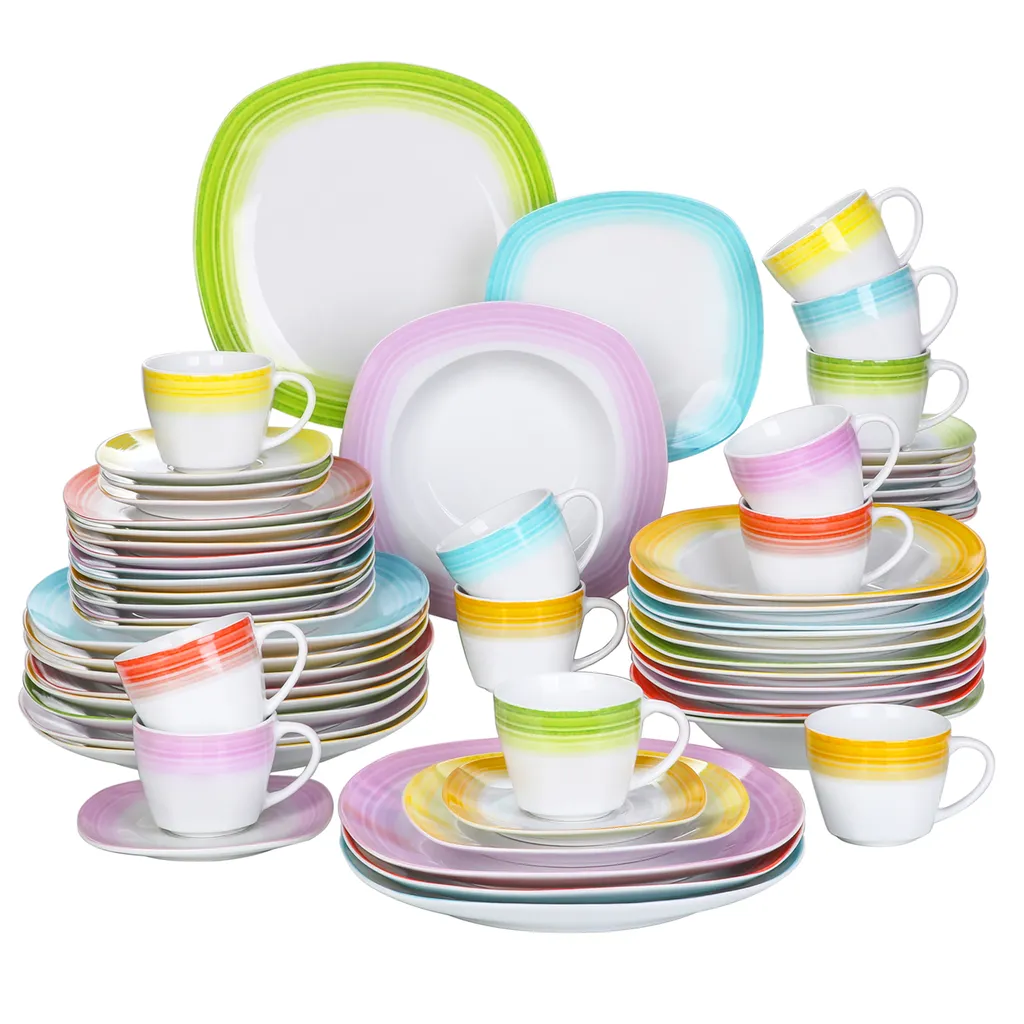 VEWEET Tafelservice 'SPARK' Aus Porzellan, 60-tlg Kombiservice, Kaffeetassen, Untertasse, Dessertteller, Speiseteller Und Suppenteller, Komplettservice Für 12 Personen 1 VEWEET Tafelservice 'SPARK' Aus Porzellan, 60-tlg Kombiservice, Kaffeetassen, Untertasse, Dessertteller, Speiseteller Und Suppenteller, Komplettservice Für 12 Personen