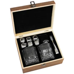 Whisky Geschenk-Set Mit 2 Gläsern, Eiswürfeln Aus Edelstahl, Zange, Samtbeutel In Einer Schönen Holzbox -Küchenzubehör a7370374f663eab5310c55346d82fcaa