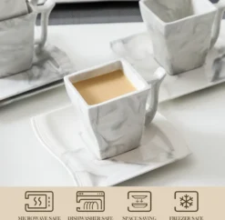 MALACASA, Serie Flora, 36 Tlg. Marmor Porzellan Kaffeeservice Geschirrset Mit 12 Kuchenteller, 12 Tasse 220ml, 12 Untertasse Für 12 Personen -Küchenzubehör a767c3c01b22b9af2b08cf9e02113724