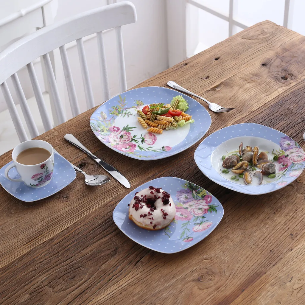 VEWEET 30-teilig Porzellan Tafelservice, Serie 'Hannah', Kombiservice Für 6 Personen, Blau Mit Floral Dekoration 10 VEWEET 30-teilig Porzellan Tafelservice, Serie 'Hannah', Kombiservice Für 6 Personen, Blau Mit Floral Dekoration – Bild 10
