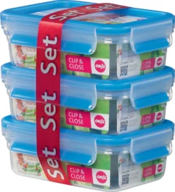 Emsa Clip & Close Frischhaltedosen 3er-Set á 0,55 L, Blau -Küchenzubehör aad1a7c308f9db225c14baa97382cf7b