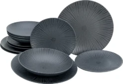 CreaTable 23211 Tafelservice Elements Collection Vesuvio Black Für 4 Personen, Steinzeug, Schwarz/grau (1 Set, 12-teilig) -Küchenzubehör ab4e1dc99b49b4071303ce716d44fa30